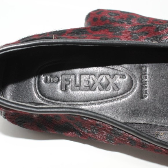The Flexx Vera Pelle 9.5M Dark Red Black Animal Print Leather Almond Toe Flats - Picture 8 of 10